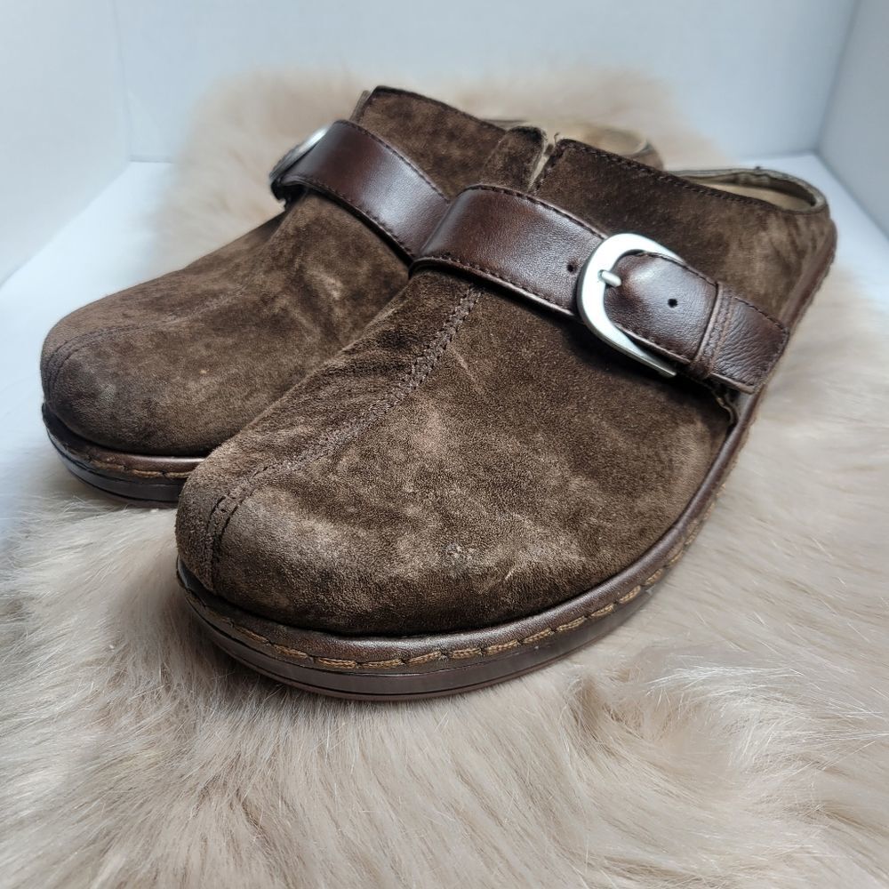 Klogs Brown Suede Buckle Slip On Women's Clogs